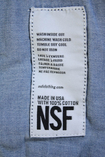 NSF Womens Button Front Long Sleeve Collared Denim Shirt Blue White Size Small