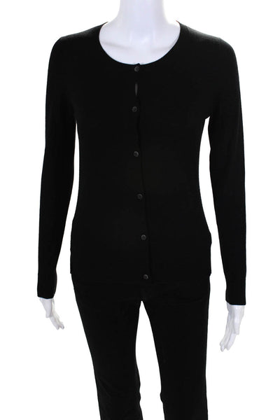 Theory Womens Thin Knit Crew Neck Button Up Cardigan Black Size Small