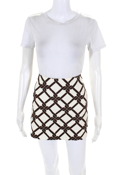 Milly Womens Cotton Chain Link Print Size Zipper Mini Skirt White Brown Size 6