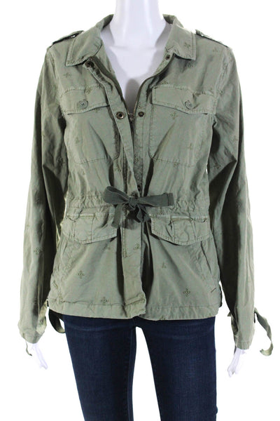 Sanctuary Womens Green Cotton Collar Adjustable Waist Long Sleeve Jacket Size M