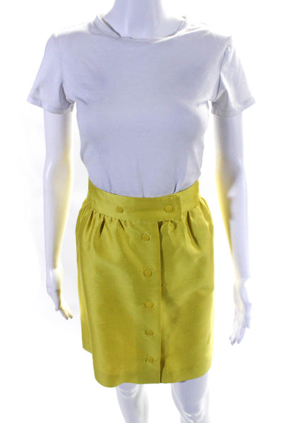 Pink Tartan Womens Button Down A Line Skirt Yellow Wool Size 6