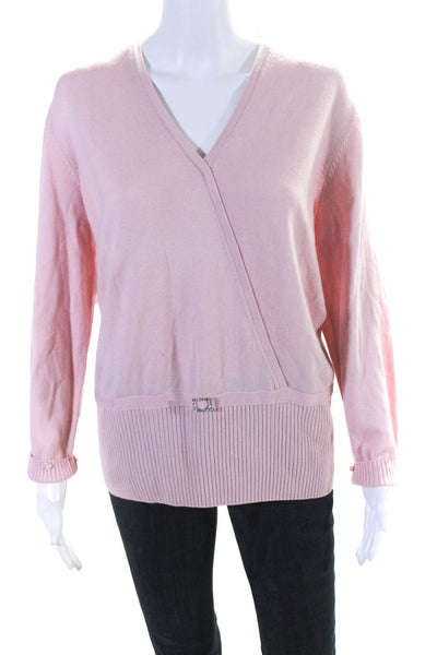 BASLER Womens Wool Knit V-Neck Waist Buckle Sweater Pink Size 48
