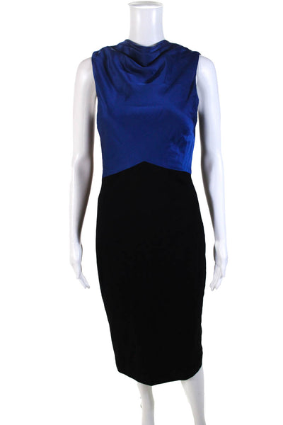 Jason Wu Womens Satin Color Block Sleeveless Sheath Midi Dress Black Blue Size 2