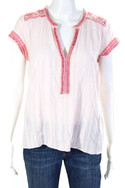 Calypso Women's Short Sleeve Embroidered Tunic Shirt Pink Size S