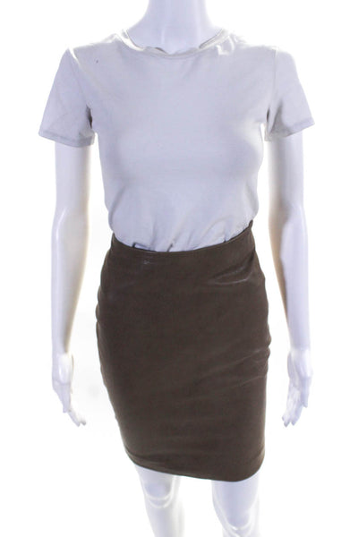 Skaist Taylor Womens Leather High-Low Pencil Above the Knee Skirt Brown Size 4