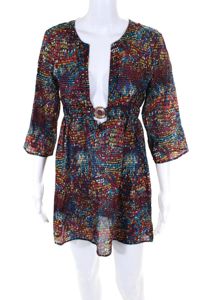Trina Turk Womens Cotton Spotted Deep V-Neck Cover Up Dress Multicolor Size XS