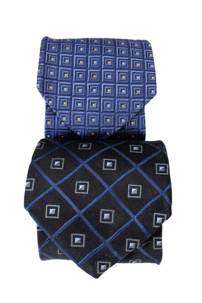 Robert Talbott Mens Silk Textured Geometric Square Classic Tie Blue Lot 2