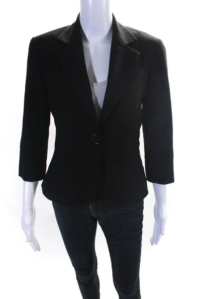 Trina Turk Womens Notched Collar Twill One Button Blazer Jacket Black Size 4