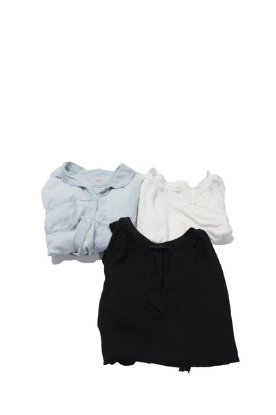 Rails J Crew Velvet Womens Blouse Button Up Tee Shirts Blue White Medium Lot 3