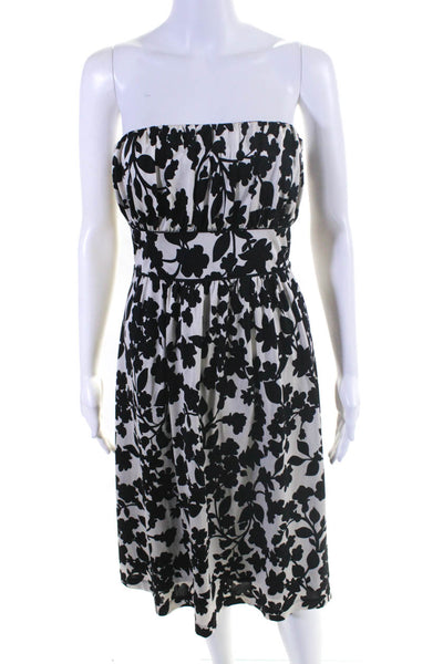 Shoshanna Womens Strapless Floral Satin A Line Dress Black White Silk Size 8