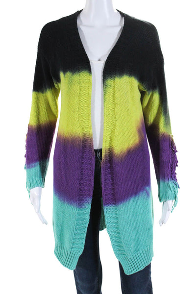 Pinko Womens Open Front Ombre Cardigan Sweater Teal Purple Yellow Black Small