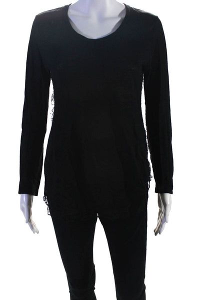 Sandro Womens Black Linen Lace Trim Crew Neck Long Sleeve Sweater Top Size 1