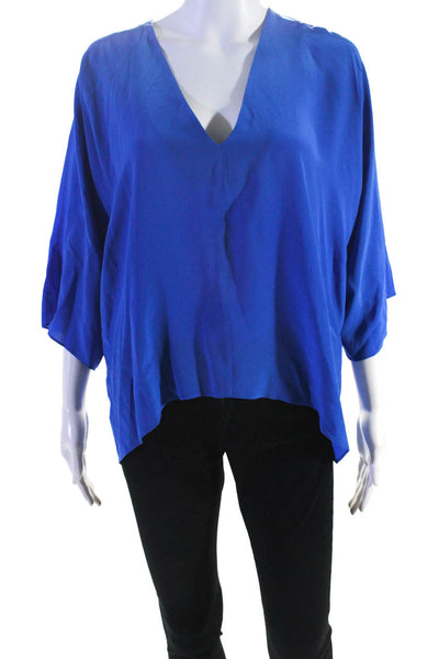 Alexis Women's Half Sleeve V Neck Silk Blouse Royal Blue Size XS