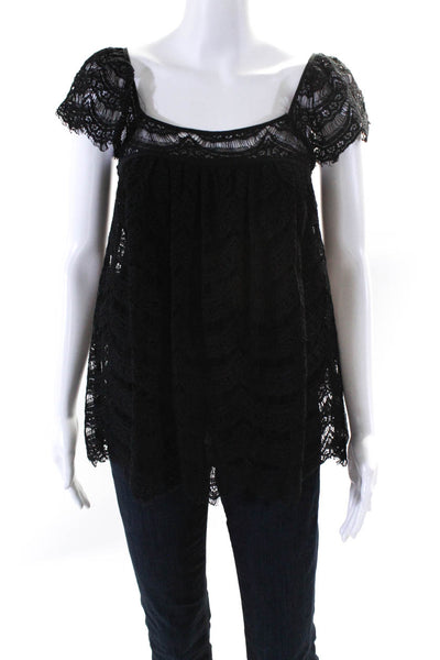 Milly Women's Cap Sleeve Lace Blouse Black Size 4