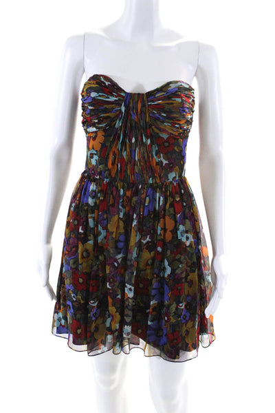 Jill Stuart Women's Strapless Floral Silk Mini Dress Multicolor Size 4