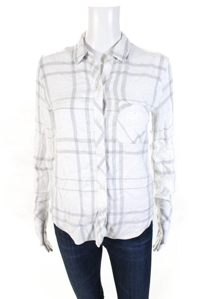 Rails Womens Long Sleeve Plaid Flannel Button Up Shirt White Gray Size XS