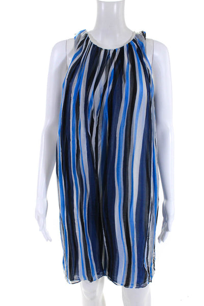 Adam Adam Lippes Womens Striped Chiffon Shift Dress Blue White Size 4