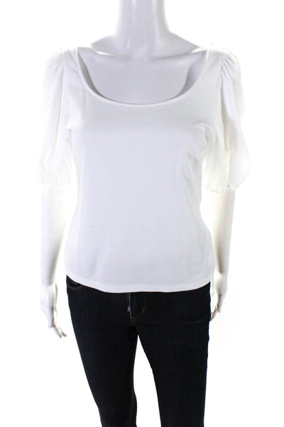 Theory Womens Puff Sleeve Scoop Neck Top Blouse White Cotton Size Small