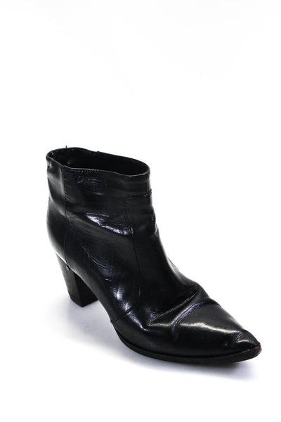 Laurence Dacade Women's Leather Pointed Toe Ankle Boots Black Size 39