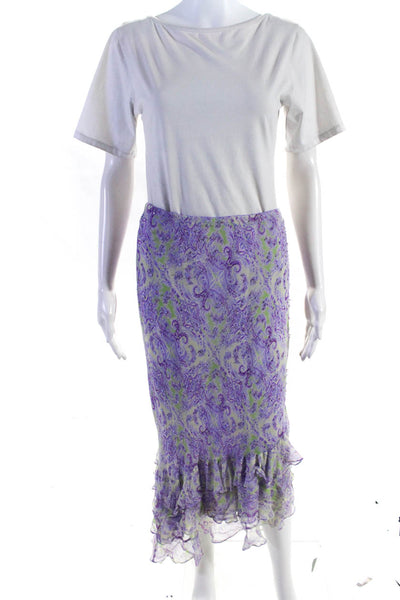 ECI New York Women's Floral Asymmetrical Midi Skirt Purple Size L