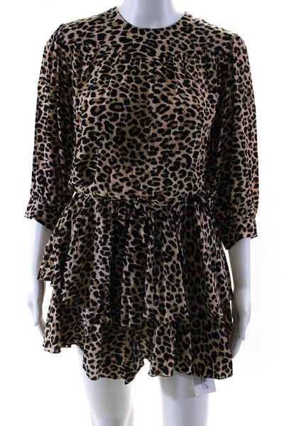 Zadig & Voltaire Womens 3/4 Sleeve Crew Neck Cheetah Print Dress Brown Small