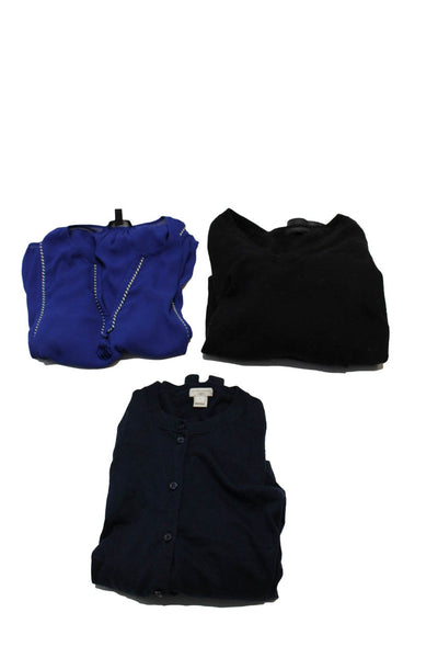 J Crew Women's V-Neck Button Blouse Cardigan Sweater Blue Black Size 2 S Lot 3