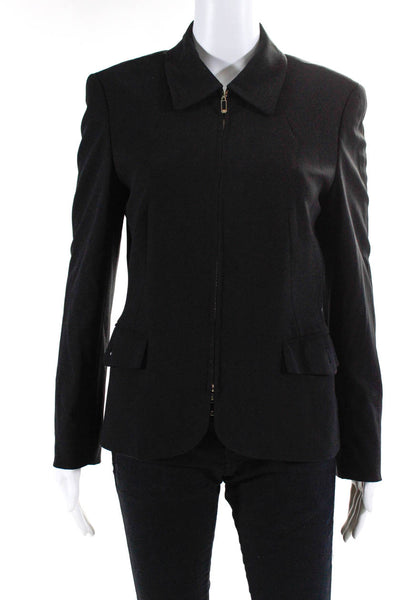 Escada Womens Black Wool Collar Full Zip Long Sleeve Blazer Size 36