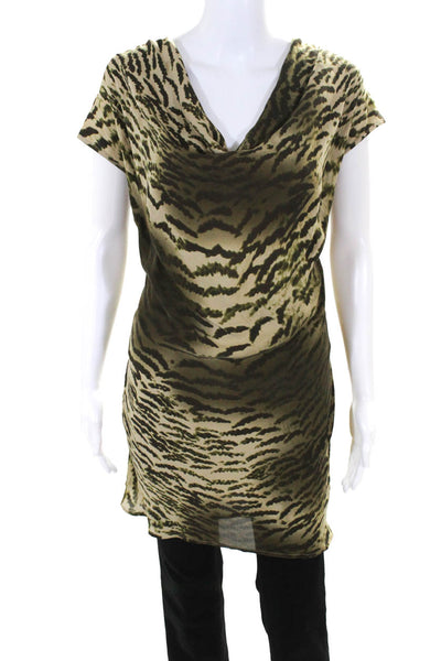 Madison Marcus Womens Silk Animal Print Draped Neckline Blouse Top Green Size S