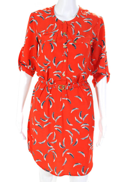 Yoana Baraschi Womens Belted Feather Print Popover Shift Dress Red Size 2