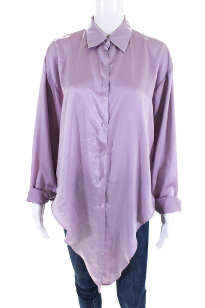 Motel Womens Long Sleeve Button Tie Front Satin Shirt Purple Size Medium