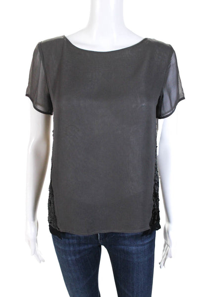 Allsaints Wopmens Sequined Short Sleeve Madison Blouse Gray Black Size 2