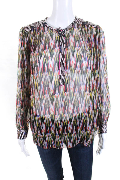 Isabel Marant Womens Long Sleeve Ikat Chiffon Top Blouse Multicolor Size FR 36