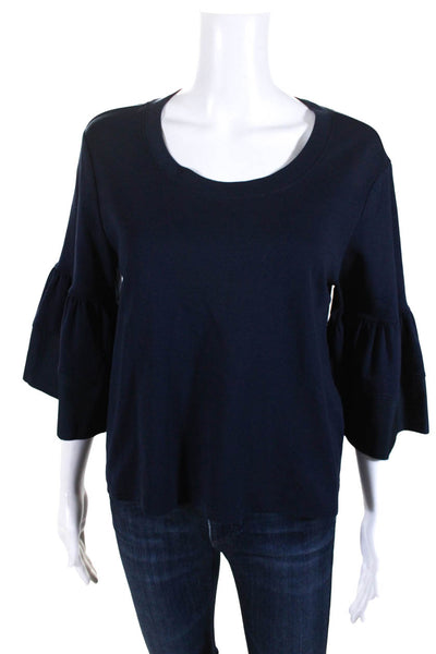 See by Chloe Womens Sateen Hem Bell Sleeve Top Blouse Navy Blue Size Extra Small