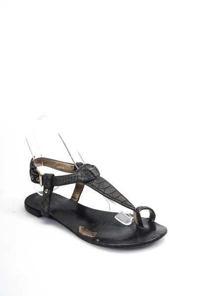 Giuseppe Zanotti Design Women's T-Strap Flat Sandals Gray Black Size 36