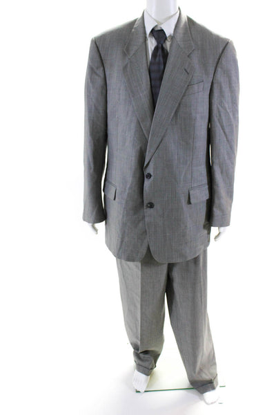 Paul Dione Mens Gray Wool Two Button Blazer Matching Pants Suit Set Size 44