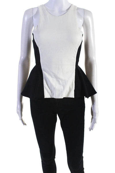 Torn by Ronny Kobo Womens White Black Color Block Peplum Blouse Top Size XS