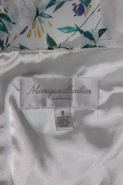 Monique Lhuillier Womens Back Zip Keyhole Floral Tiered Dress White Size 8