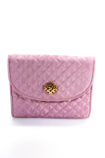 Maus & Hoffman Womens Quilted Gold Tone Clutch Handbag Pink