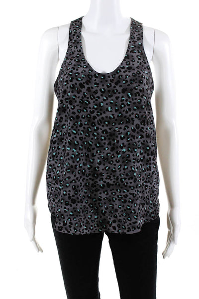 Rebecca Taylor Womens Leopard Print Tank Top Blouse Gray Turquoise Size 4