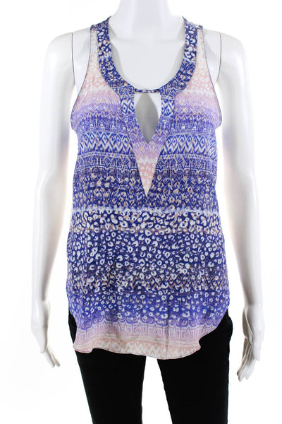 Rory Beca Womens Abstract Keyhole Tank Top Blouse Blue Purple Size Small
