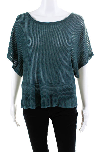 Eileen Fisher Women's Short Sleeve Sheer Knit Top Teal Size S