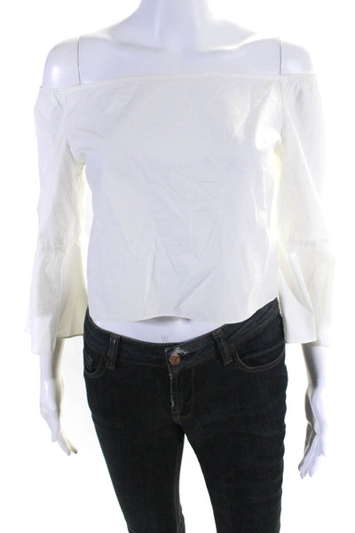 N Nicholas Womens Back Zip 3/4 Sleeve Scoop Neck Cropped Shirt White Size 4