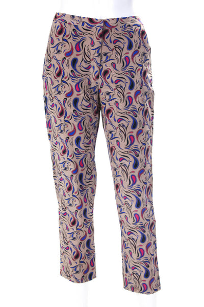 Nonoo Womens Silk Abstract Print Pants Beige Multi Colored Size 26