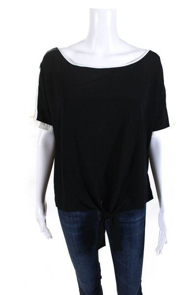 Cynthia Steffe Women's Tie Front Short Sleeve T-Shirt Black Size L