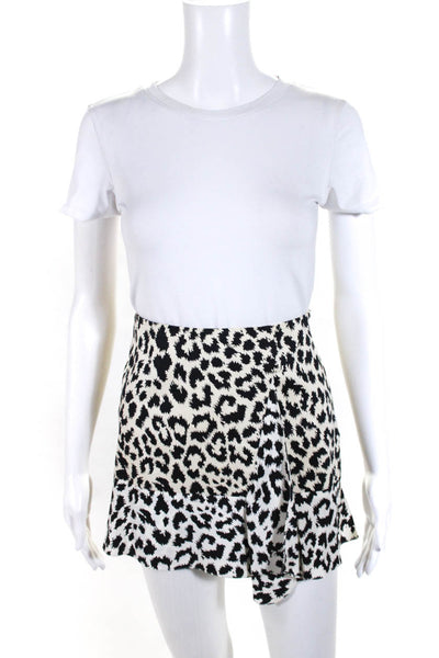 Thakoon Addition Womens Leopard Print Ruffle Hem Mini Skirt Black Ivory Size 4