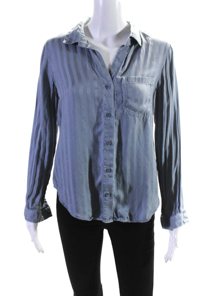 Cloth and Stone Womens Striped Print Button Down Shirt Blue Size XS