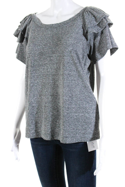 Current/Elliott Womens Double Ruffled Short Sleeve Tee Shirt Gray Cotton Size 1