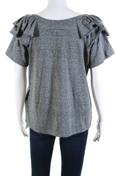 Current/Elliott Womens Double Ruffled Short Sleeve Tee Shirt Gray Cotton Size 1