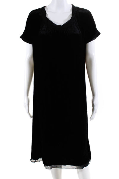 DKNY Women's Short Sleeve Velvet Midi Shift Dress Black Size 6