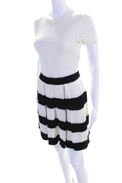 RED Valentino Womens Short Sleeve Striped Trim Knit Dress White Black Size XS
